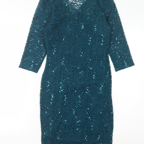 Lipsy Women's Green Sequin Bodycon Dress Size 8