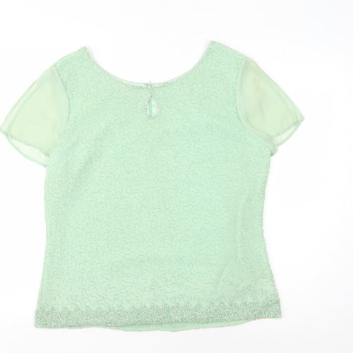Jacques Vert Women's Green Beaded Blouse, Size 14, Formal Wear