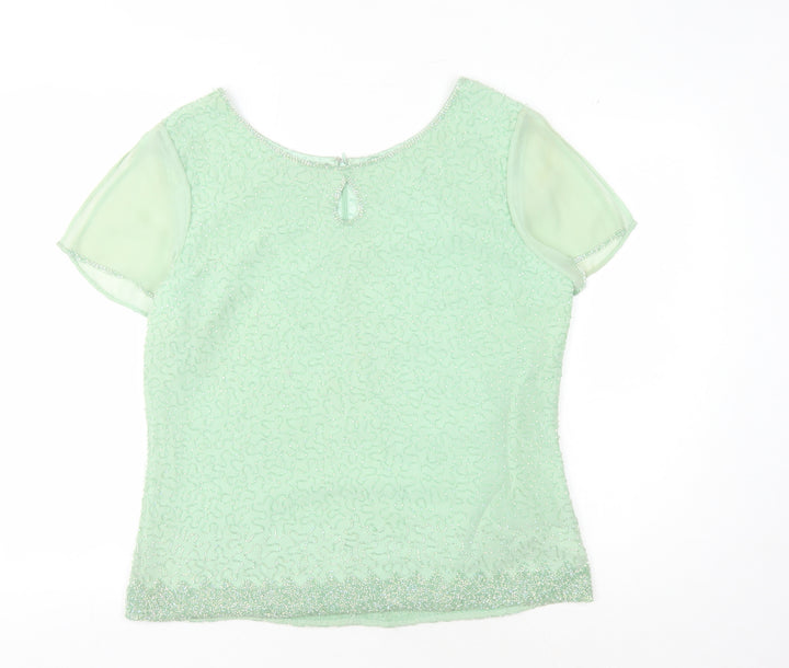 Jacques Vert Women's Green Beaded Blouse, Size 14, Formal Wear