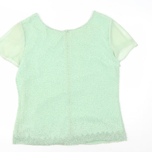Jacques Vert Women's Green Beaded Blouse, Size 14, Formal Wear