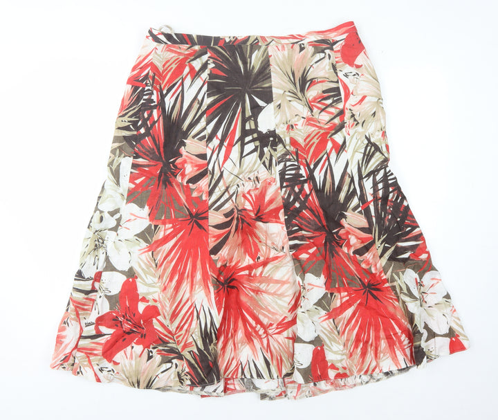 Viyella Petites Floral Linen Skirt, Size 14, Tropical