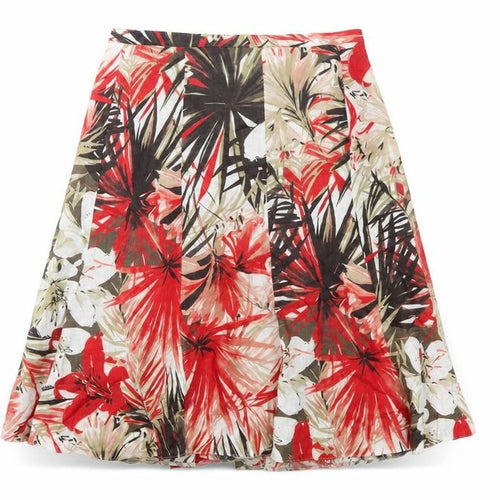 Viyella Petites Floral Linen Skirt, Size 14, Tropical
