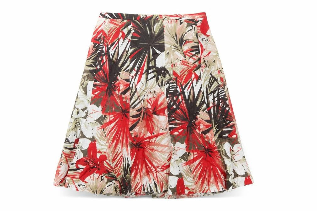 Viyella Petites Floral Linen Skirt, Size 14, Tropical