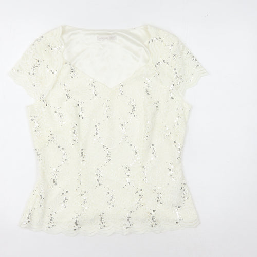 Jacques Vert Women's Ivory Sequin Lace Blouse Size 12