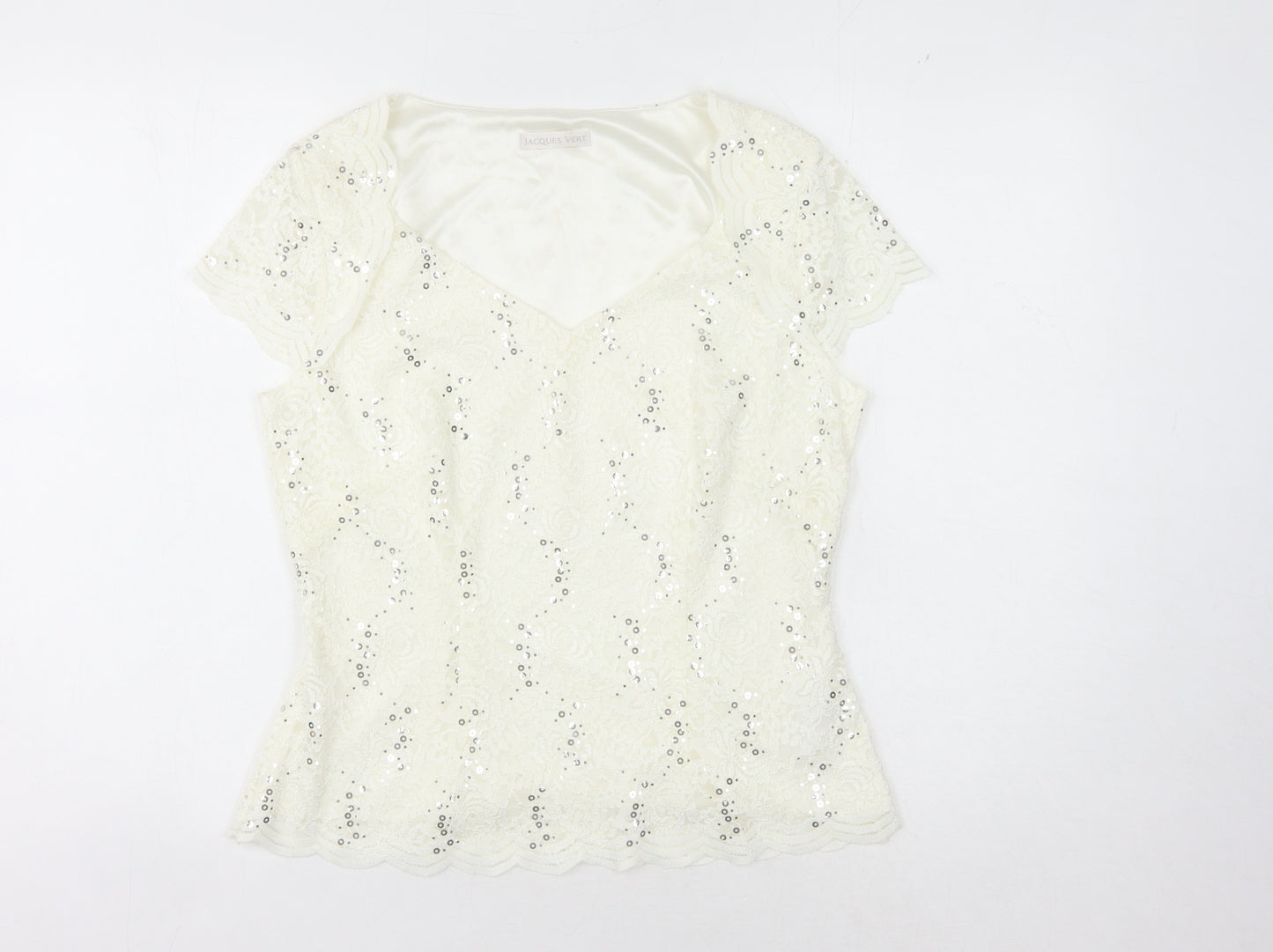 Jacques Vert Women's Ivory Sequin Lace Blouse Size 12