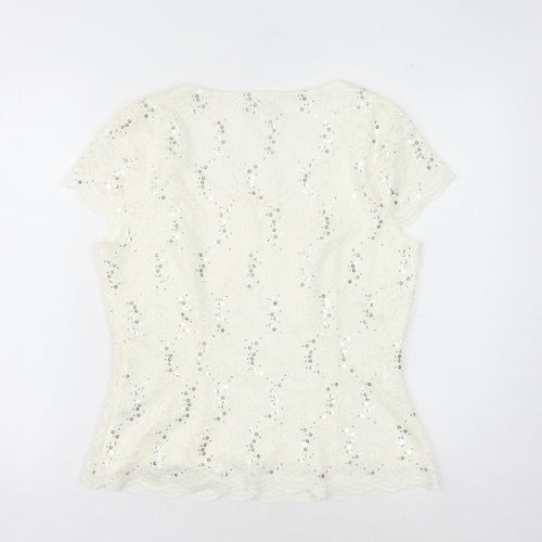 Jacques Vert Women's Ivory Sequin Lace Blouse Size 12