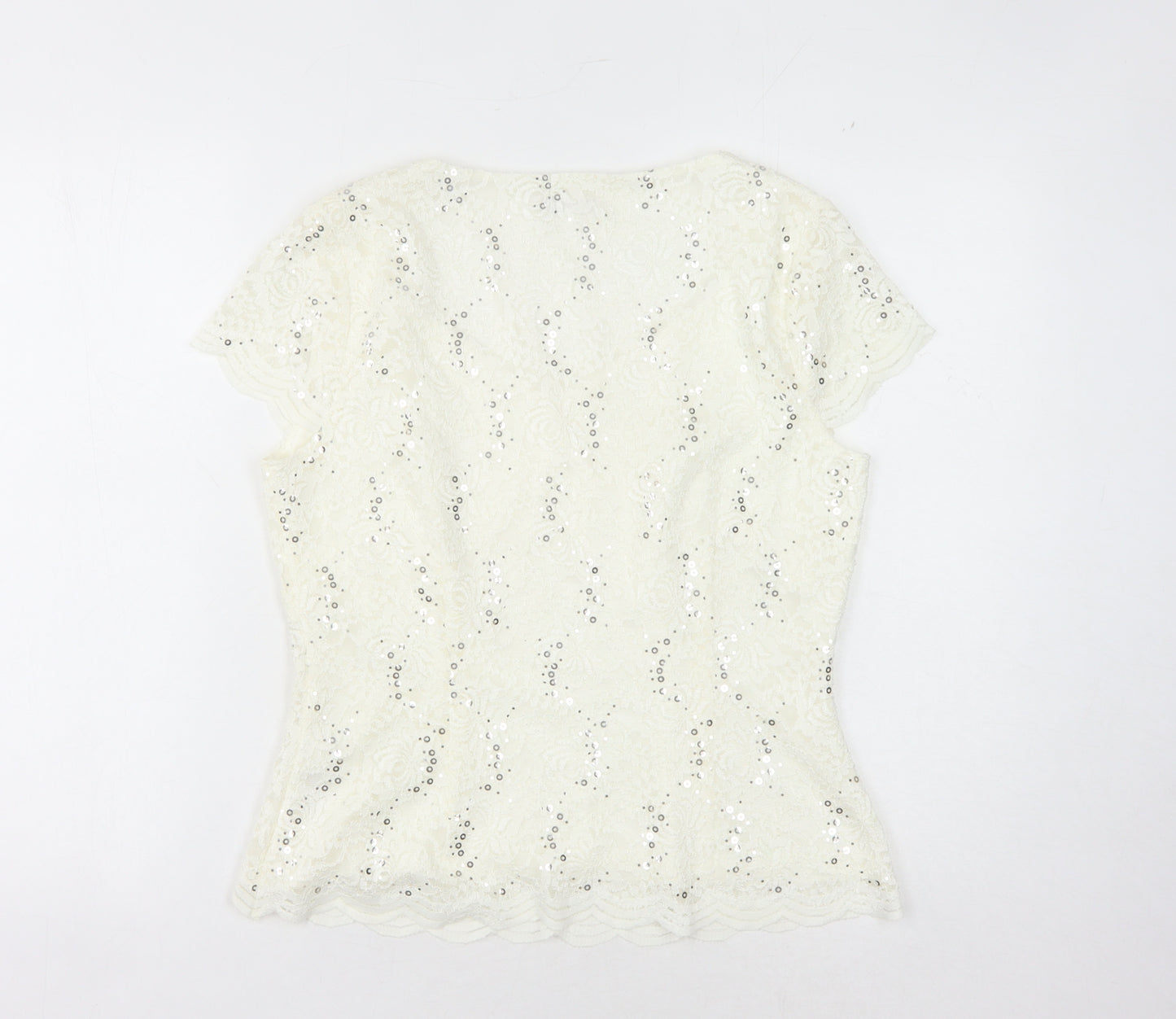 Jacques Vert Women's Ivory Sequin Lace Blouse Size 12