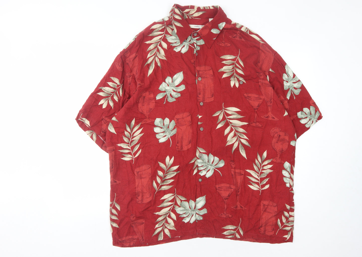 Moda Campia Men's Red Floral XL Short Sleeve Shirt