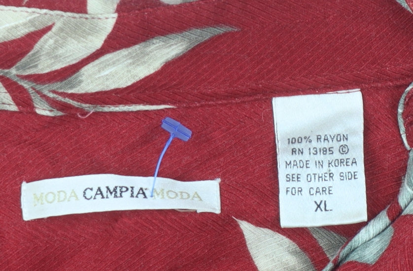 Moda Campia Men's Red Floral XL Short Sleeve Shirt