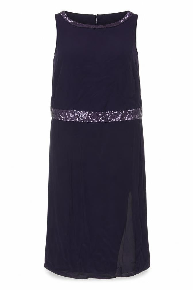 Front view of Klass Women's Purple Sequin Sleeveless Dress, size 12