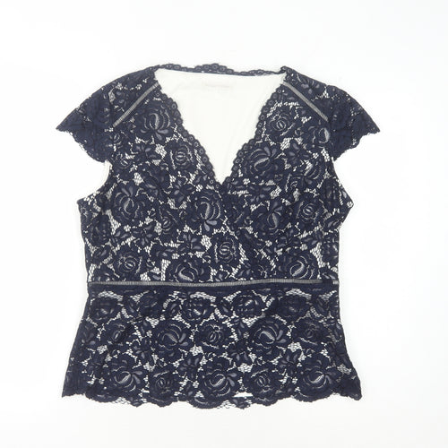 Jacques Vert Women's Blue Floral Lace Blouse Size 14