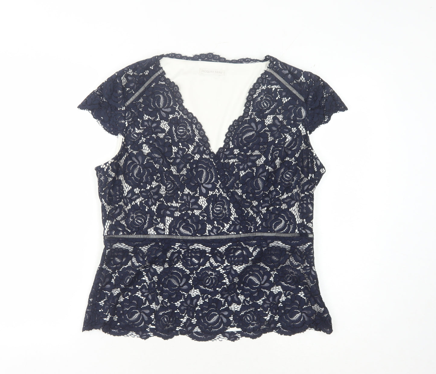 Jacques Vert Women's Blue Floral Lace Blouse Size 14