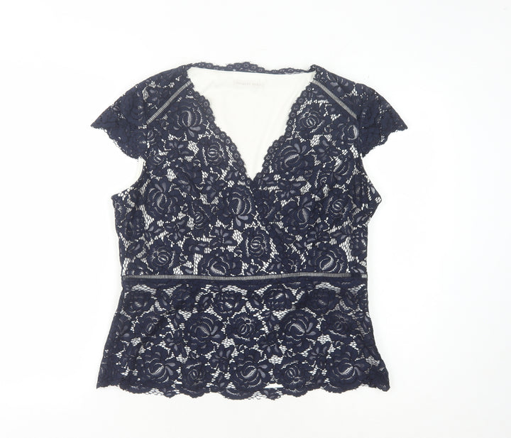 Jacques Vert Women's Blue Floral Lace Blouse Size 14