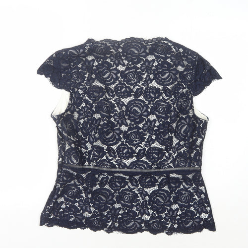 Jacques Vert Women's Blue Floral Lace Blouse Size 14