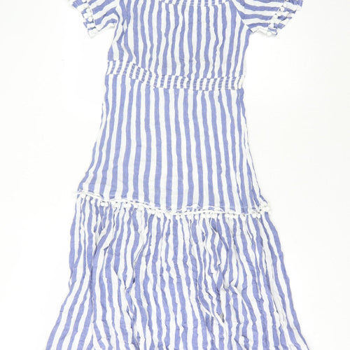 Warehouse Women Blue Striped Off Shoulder Midi Dress 12