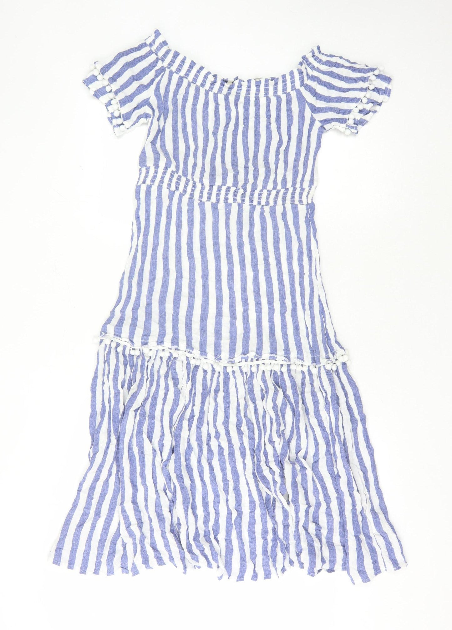 Warehouse Women Blue Striped Off Shoulder Midi Dress 12