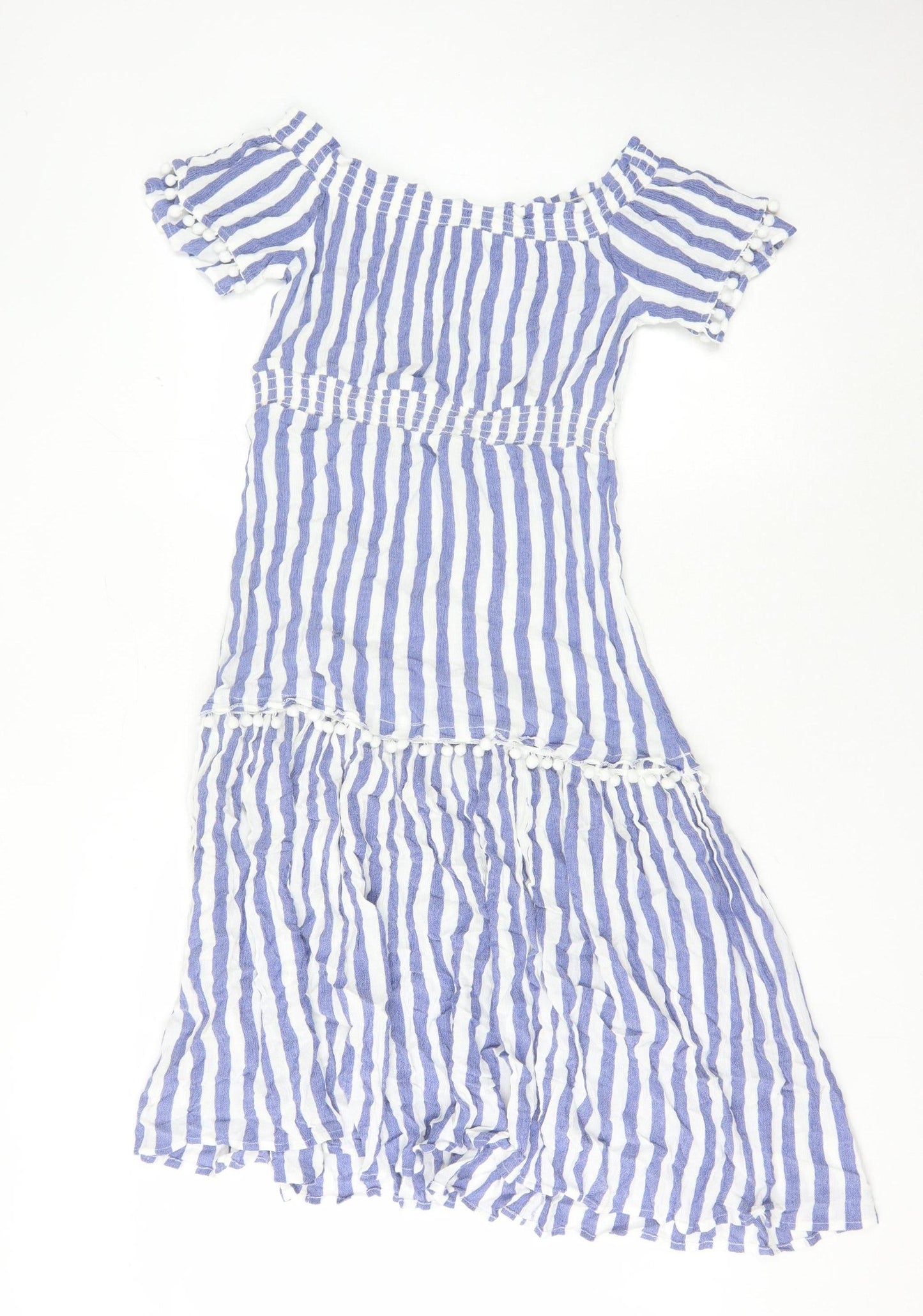 Warehouse Women Blue Striped Off Shoulder Midi Dress 12