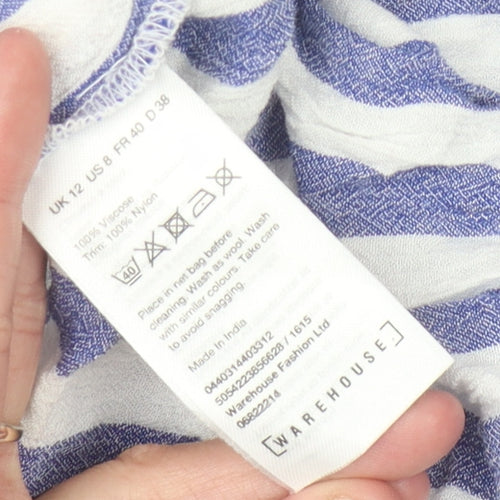 Warehouse Women Blue Striped Off Shoulder Midi Dress 12