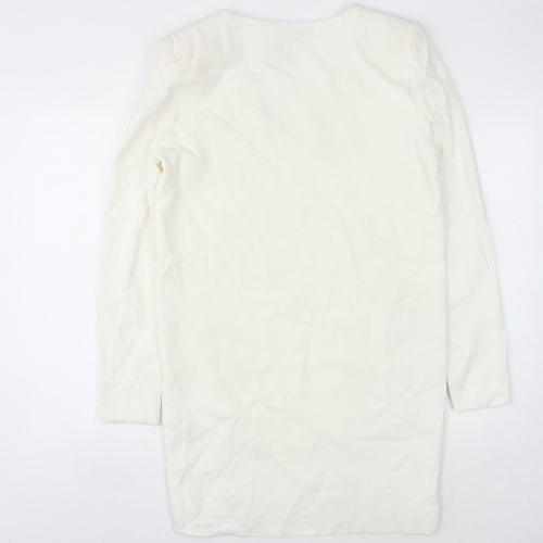 Massimo Dutti Women's White V-Neck Long Sleeve Dress