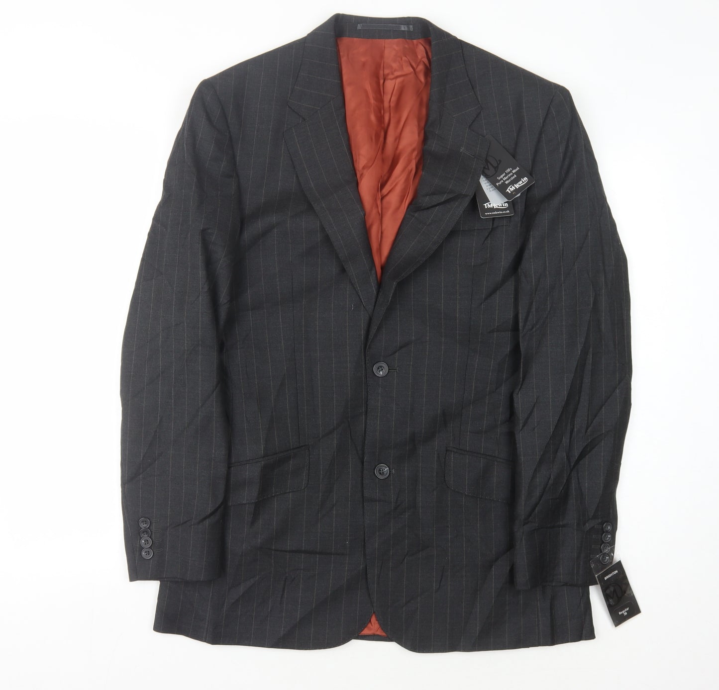 T.M. Lewin Men's Grey Striped Wool Blazer 38R