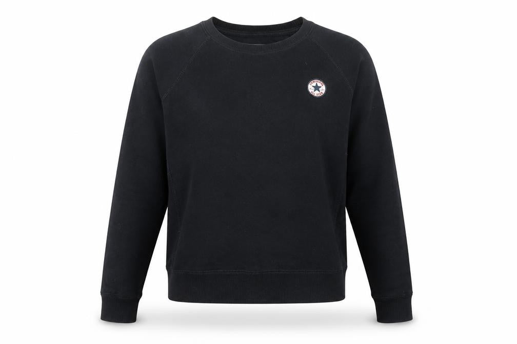 Front view of Converse Women's Black XS Pullover Sweatshirt