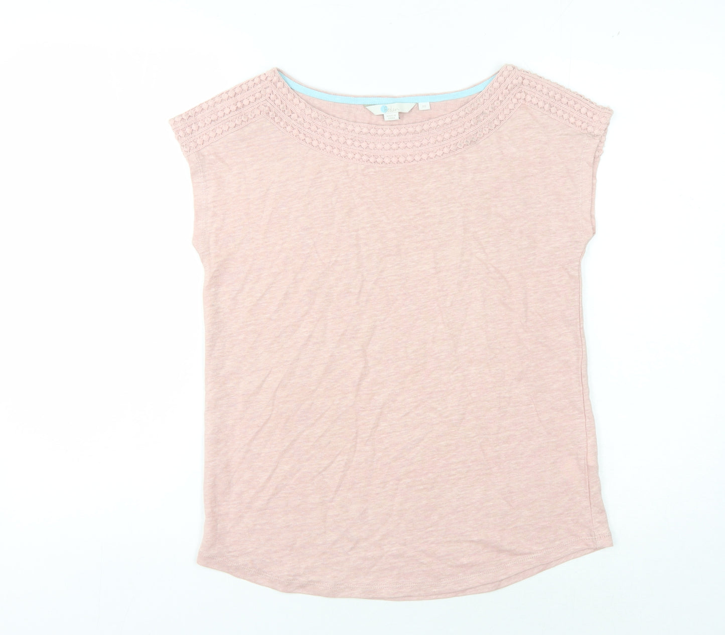 Boden Women's Pink XS Linen Crochet T-Shirt