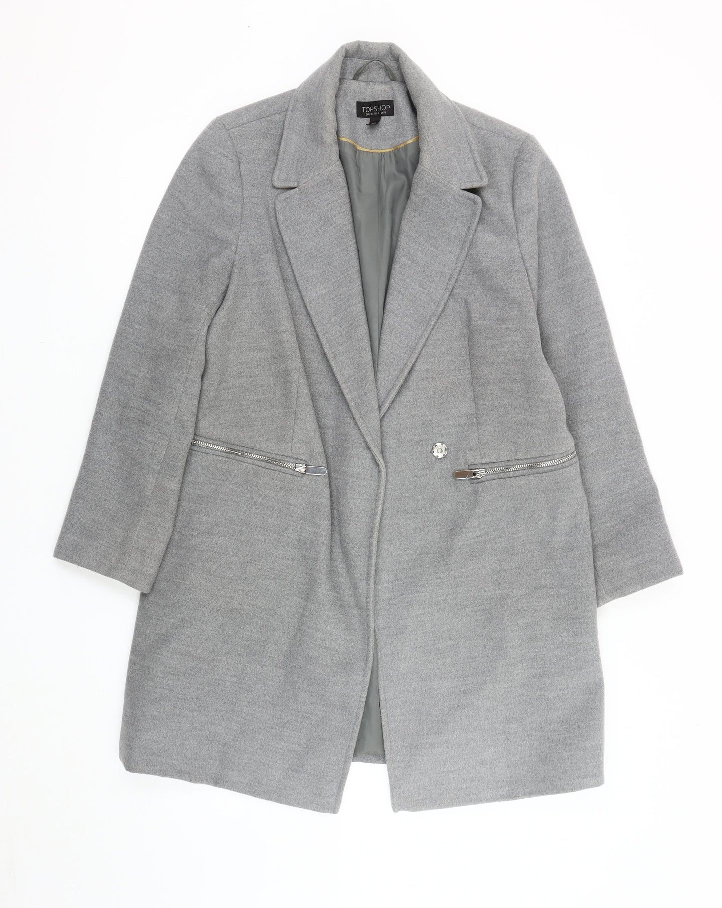 Topshop Women's Grey Overcoat Size 8 Regular Fit