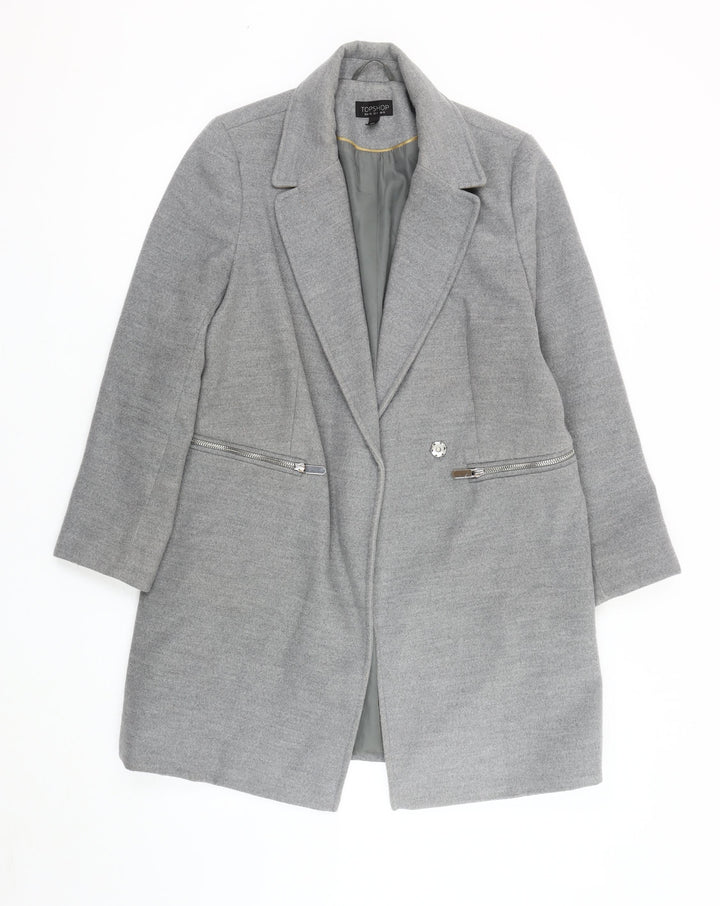 Topshop Women's Grey Overcoat Size 8 Regular Fit