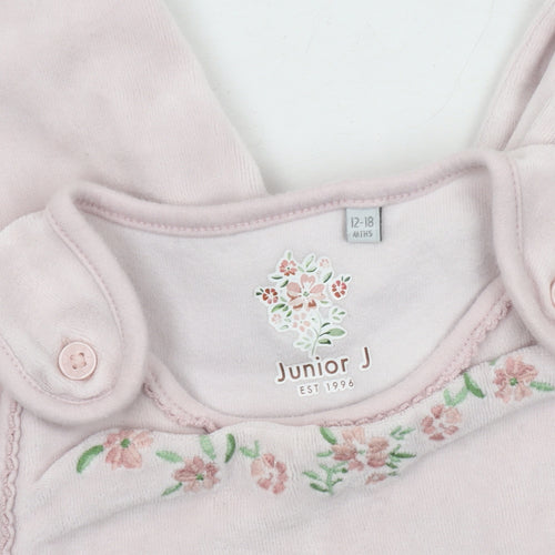 Junior J Pink Floral Velour Romper, Unisex 12-18M