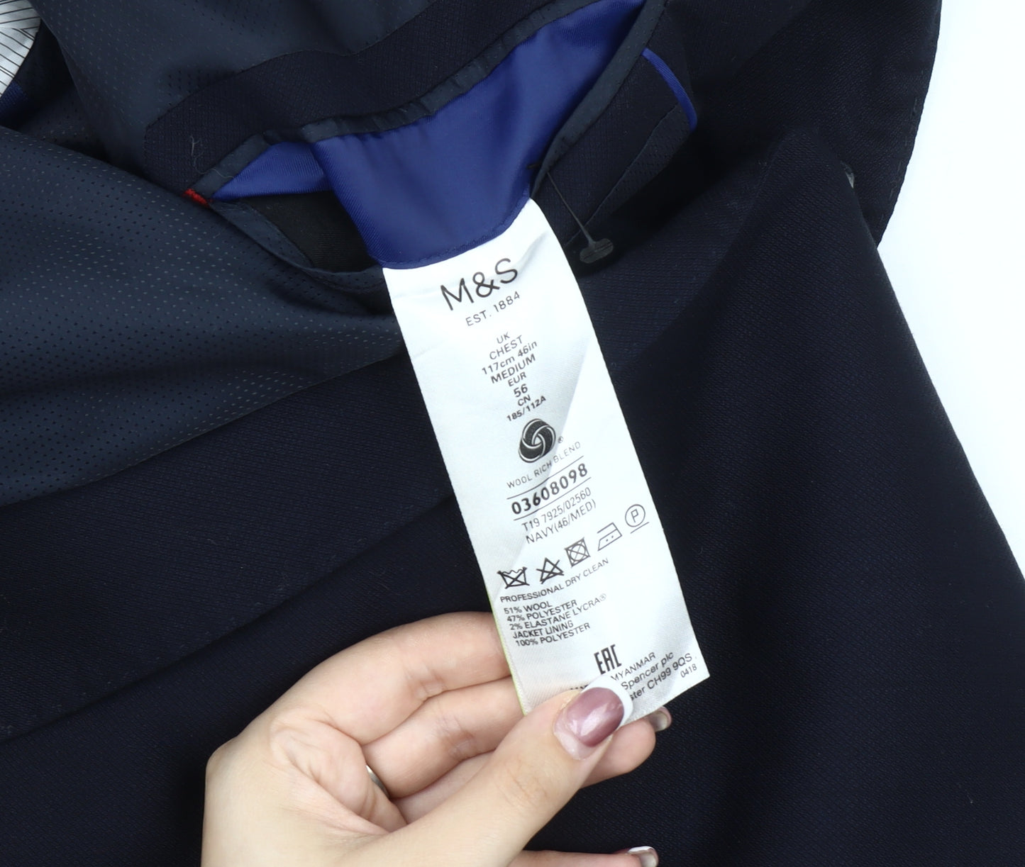 Marks & Spencer Men's Blue Suit Jacket 46R Classic Fit