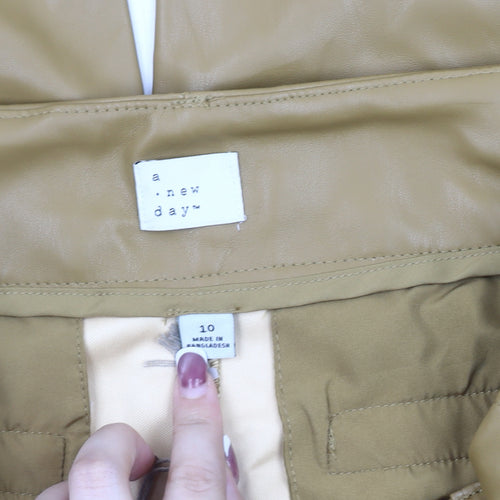 A New Day Women's Beige Faux Leather Trousers Size 10
