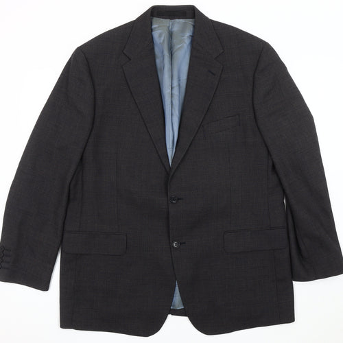 Marks and Spencer Men's Navy Check Wool Blazer, Size 44R