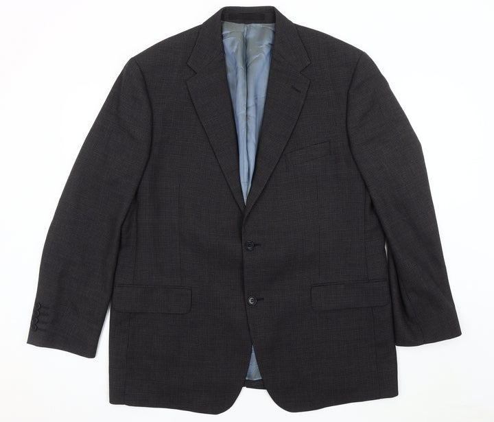 Marks and Spencer Men's Navy Check Wool Blazer, Size 44R
