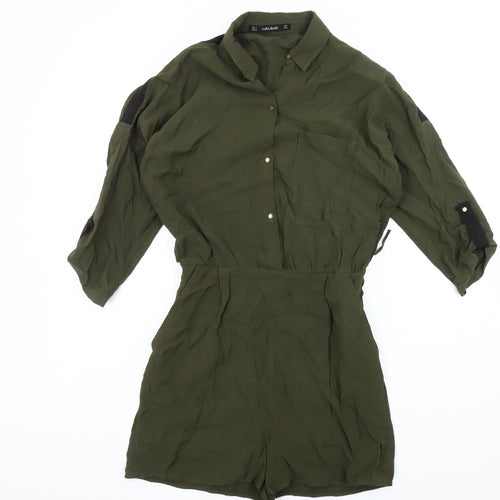 Zara Basic Women Green Jumpsuit Size 8 Collared Casual