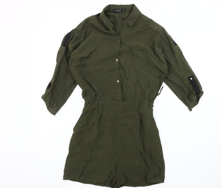 Zara Basic Women Green Jumpsuit Size 8 Collared Casual