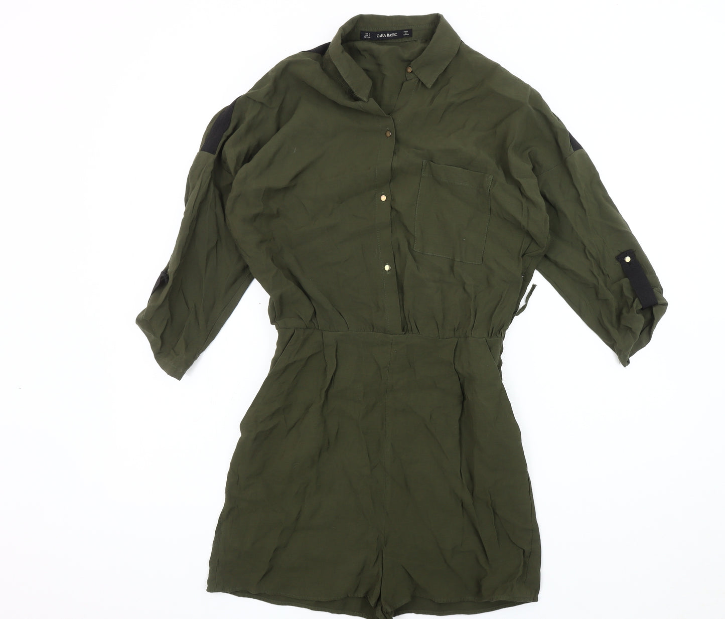 Zara Basic Women Green Jumpsuit Size 8 Collared Casual