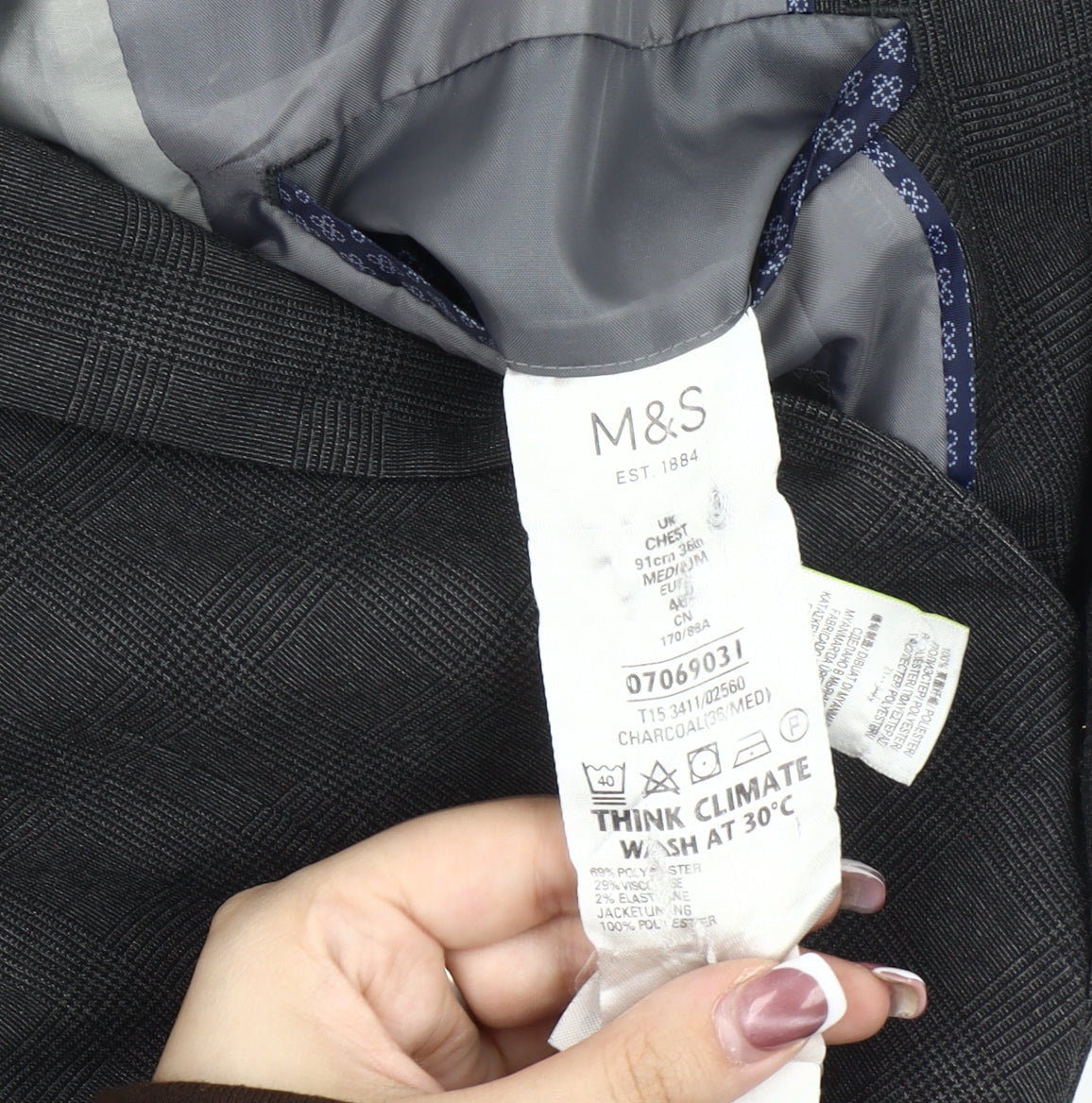 Marks and Spencer Men's Grey Check Blazer Jacket 36R