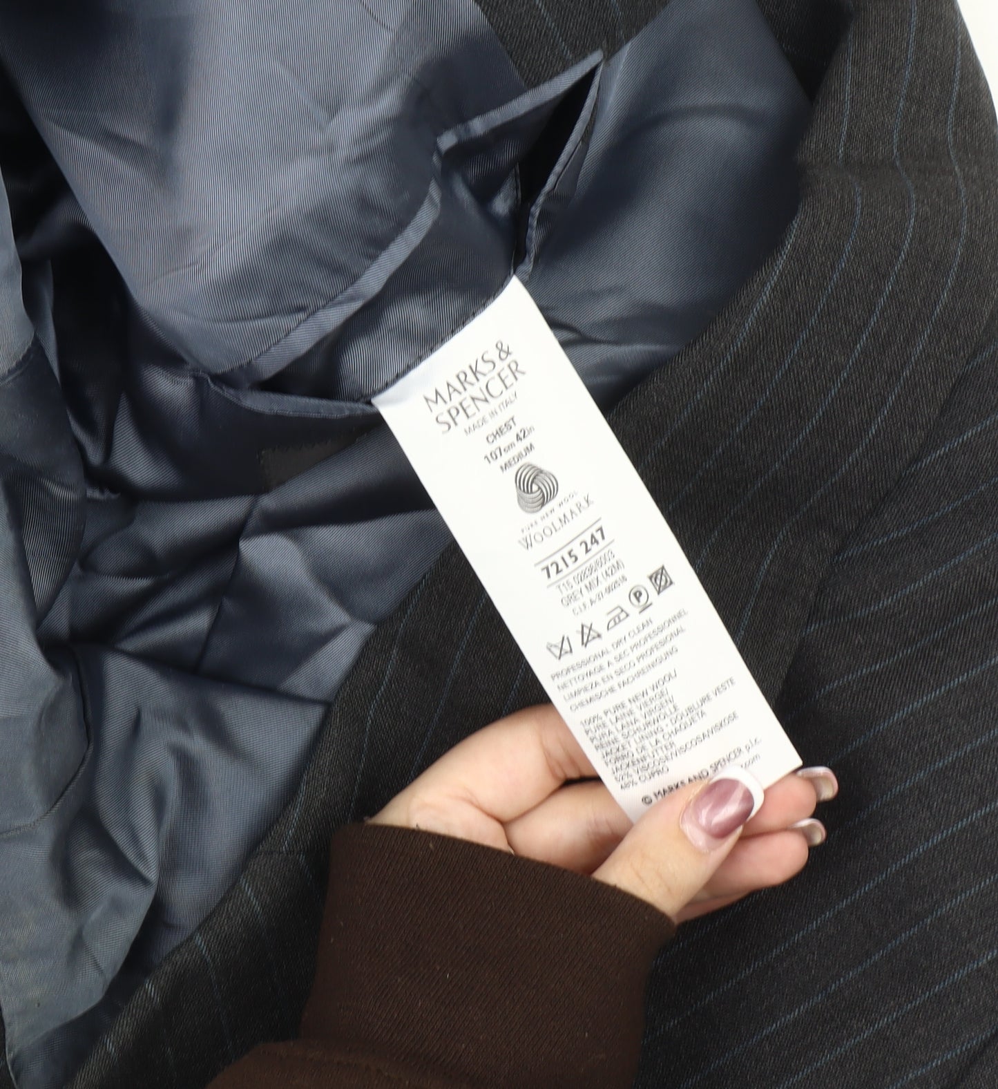 Marks and Spencer Men's Grey Striped Wool Blazer 42R