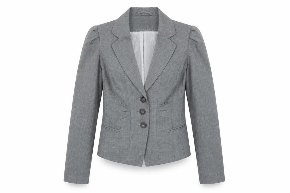 Front view of Dorothy Perkins Grey Blazer Women, size 6, Classic Fit