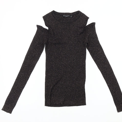 Brave Soul Women's Black Knit Cold Shoulder Blouse