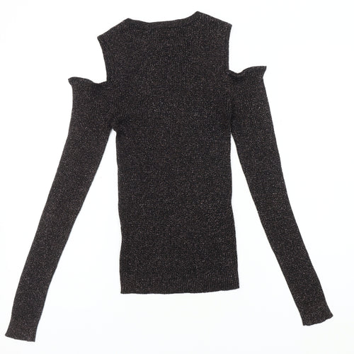 Brave Soul Women's Black Knit Cold Shoulder Blouse
