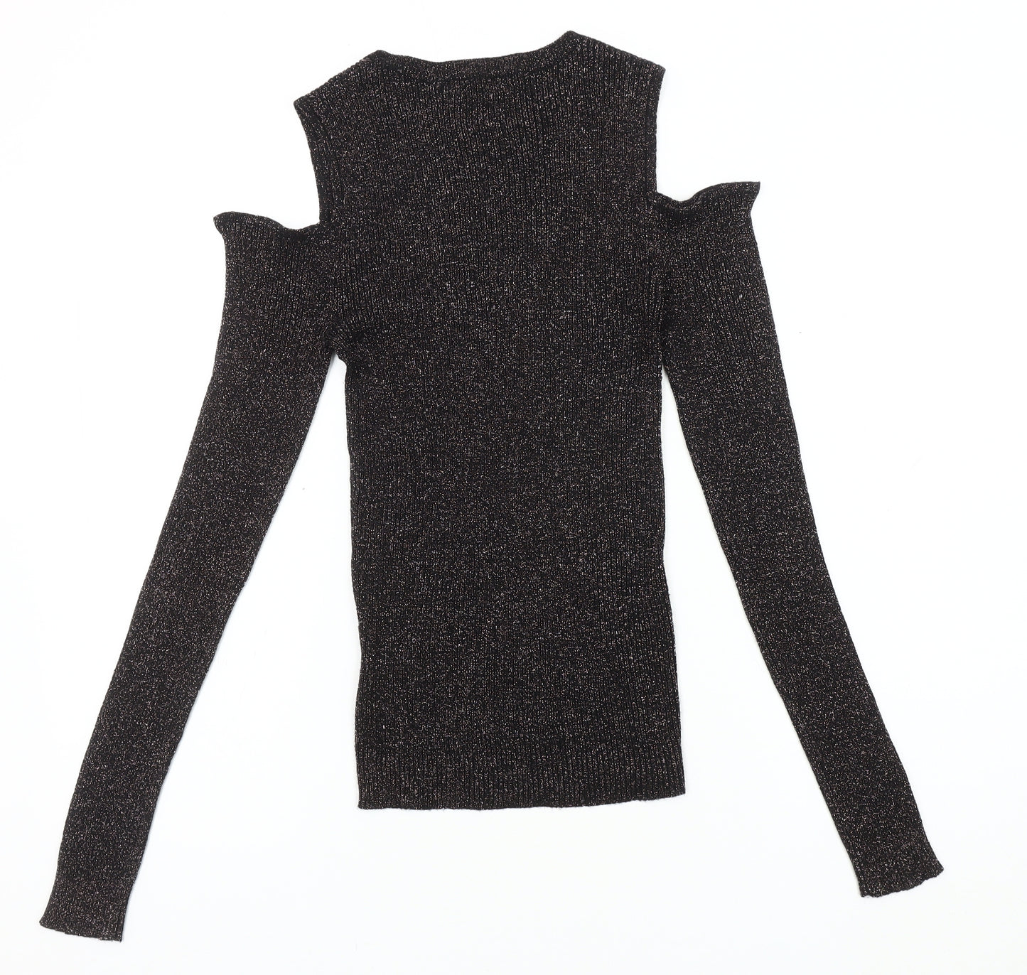 Brave Soul Women's Black Knit Cold Shoulder Blouse