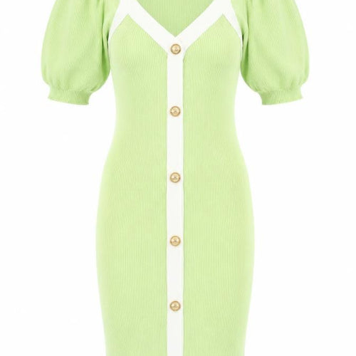 Giorgia Women's Green Bodycon Dress M/L V-Neck Casual