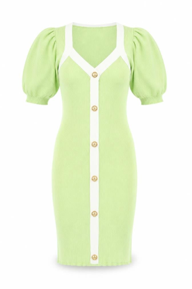 Giorgia Women's Green Bodycon Dress M/L V-Neck Casual