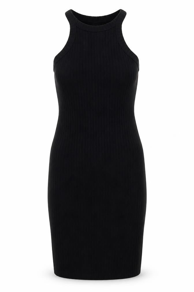 Front view of River Island Black Halter Tank Dress Women, size 8