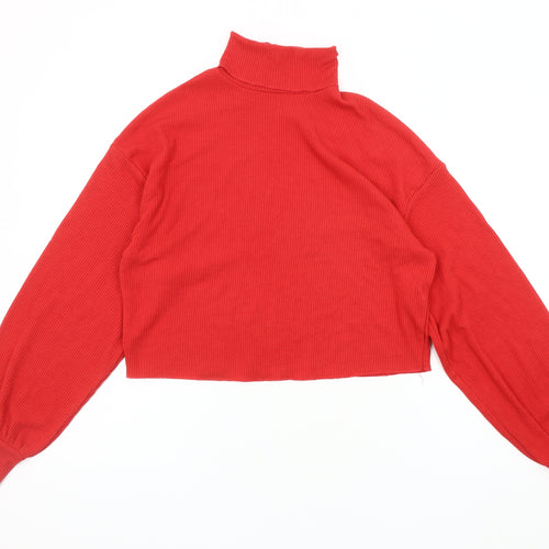 Bershka Women's Red Cropped High Neck Top UK 8