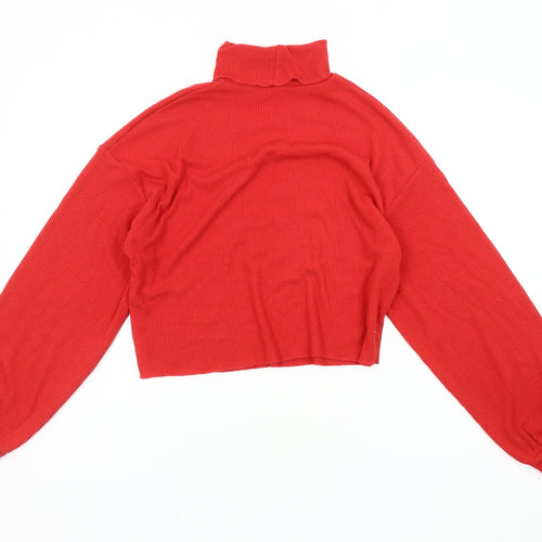 Bershka Women's Red Cropped High Neck Top UK 8
