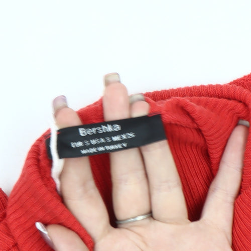 Bershka Women's Red Cropped High Neck Top UK 8