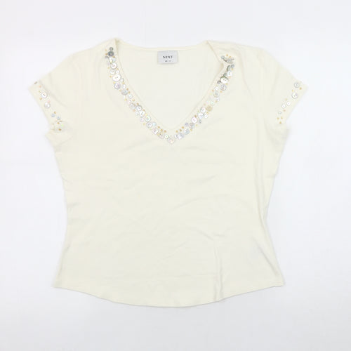 Next Women's Ivory V-Neck T-Shirt Size 14