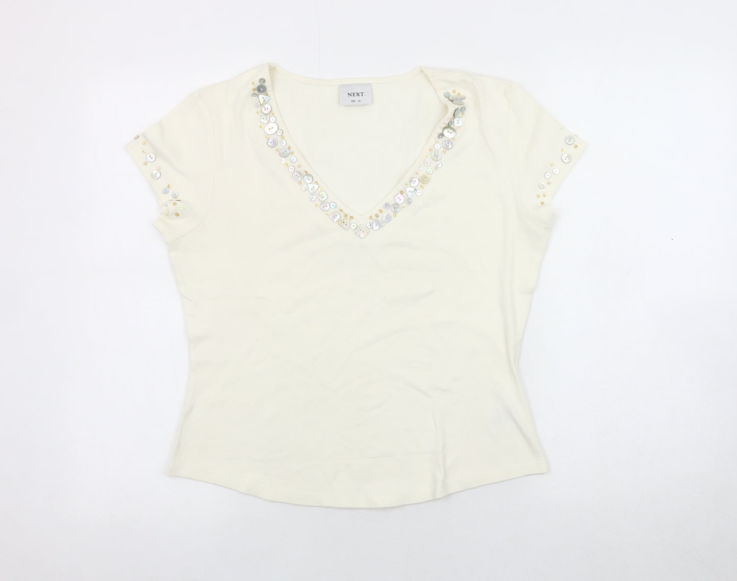 Next Women's Ivory V-Neck T-Shirt Size 14